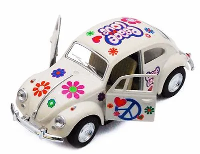 Kinsmart 5  1967 VW Classic Beetle Peace Decals Diecast 1:32 Volkswagen White • $7.99