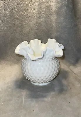 Fenton Milk Glass Hobnail Rose Bowl With Ruffled Edges 5 In Tall • $18