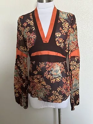 VTG 90's Y2K Vivienne Tam Floral Ethnic Foliage Print Silk Blouse Top Sz. 1 /S • $49.99