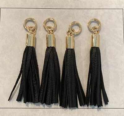 New Michael Kors Gold Charm/Leather Black Tassel Hang Tag Fob Clip On-4x Pieces • $39.99