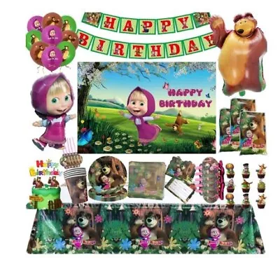 Masha And Bear Cartoon Party Decorations Birthday For Kids Baby Shower Supplies • $15.66