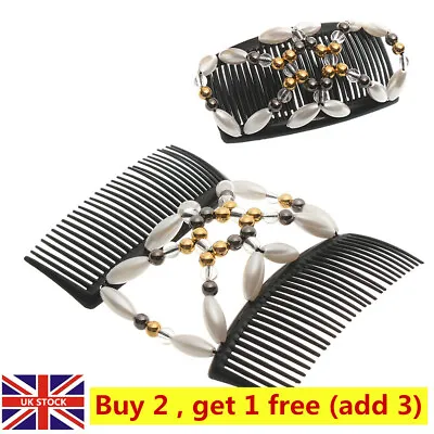 UK Elastic Hairpin Stretch Double Magic Hair Comb Handmade Beaded Hair Clip UK. • £4.59