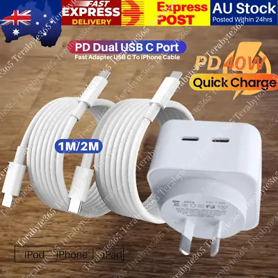 $12 • Buy 40W Dual USB C Fast Wall Charger Adapter PD Type C Cable For IPhone 14/13/11 Pro