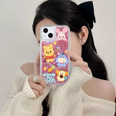 For Various Phone Quicksand Liquid Bling Glitter Winnie Bear Hot Women Girl Case • £3.59