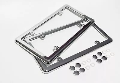 2 Chrome License Plate Tag Mount Holder Frames + (FREE) 8 Screw Caps / Brand New • $11.95