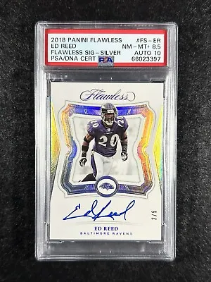 ED REED 2018 FLAWLESS SIGNATURES Silver ON-CARD Autograph #/5 PSA 8.5 AUTO 10 • $495