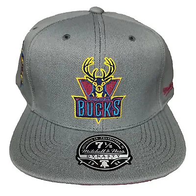 Mitchell & Ness Milwaukee Bucks NBA Flatbill Fitted 7 1/2 Cap Gray Hat NWT • $29.99