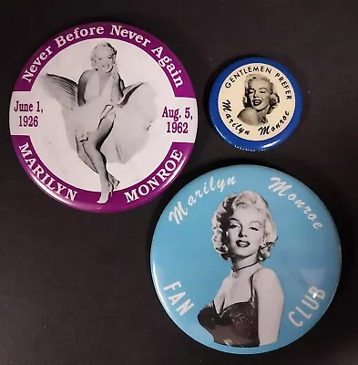 Marilyn Monroe Set Of 3 Buttons Vintage Pin-Back Buttons • $44.99