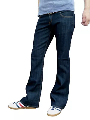 £37.20 • Buy Mens Indigo Blue Boot Cut Bootcut Vtg Jeans Retro Flares Indie Denim Hippy 60s