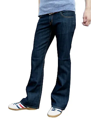 Mens Indigo Blue Boot Cut Bootcut Vtg Jeans Retro Flares Indie Denim Hippy 60s • £37.20