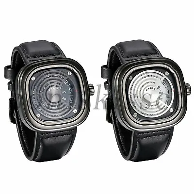 Men's Luxury Unique Leather Band Square Multi-Layer Concept Quartz Wrist Watch • $15.99