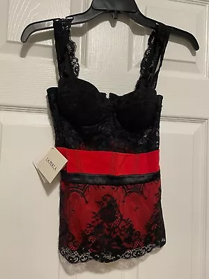 La Perla El Color Rojo 34B Bustier Top Black Lace Red Silk $854 • $199.99