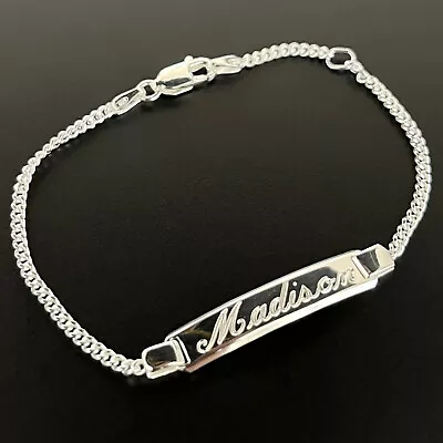 Real Solid 925 Sterling Silver Curb Cuban Link Childrens Baby ID Bracelet • $24.99