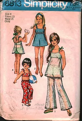 8813 Vintage Simplicity Sewing Pattern Girls 1970s Bathing Suit Bell Bottom Pant • $5.99