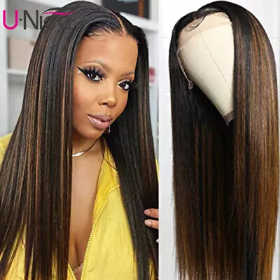 UNice Mongolian Ombre Straight Lace Front Human Hair Wigs For Women Pre Plucked • $189.81