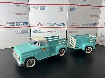 Vintage 1960’s Tonka Toys Pressed Steel Farm Stake Pick Up Truck & Trailer • $164.95