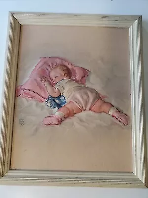 Vintage Maud Tousey Fangel Framed 3D Art Baby Girl Sleeping Nursery 1940s • $22