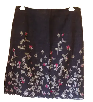 Laura Ashley Skirt Uk 18 Eu 44 Blue Floral Cotton Lined • £12.99