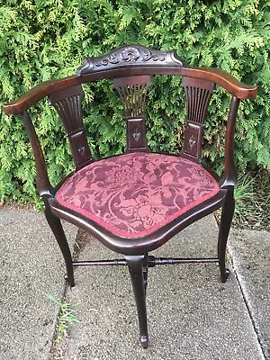 Antique Edwardian Mahogany Corner Chair With Arms. Gorgeous. Needs Slight TLC • £45