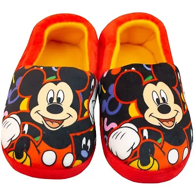 Mickey Mouse Disney Slippers Kids Boys UK Size 5 6 7 8 9 10 Indoor Footwear Red • £15.99