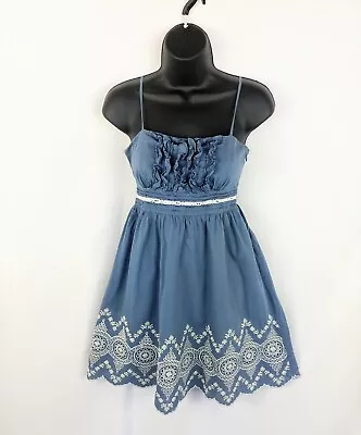 Mustard Seed Embriodered Dress Women S Ruffle Empire Waist Mini Blue White • $15