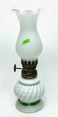 Vintage Milk Glass W/ Rosebuds Mini Oil Hurricane Lamp 8  By 2 1/2   Collectable • $22