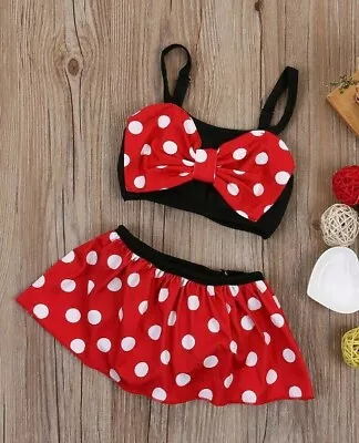 NEW Minnie Mouse Girls Red Polka Dot Bow Bikini Skirted Swimsuit 2T 3T 4T 5T • $10.99