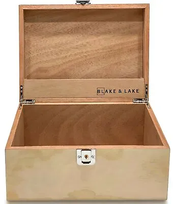 Large Locking Wood Storage Box - Wooden Box With Hinged Lid And Lock And Key • $54.95