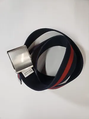 Men Belt Black/Red Stripe Canvas Nickel Free Military Web Adjustable Buckle Belt • $17.95