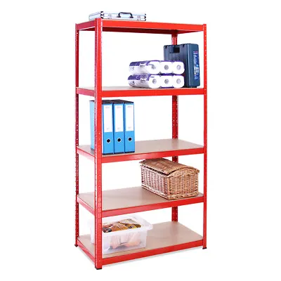 G-Rack Shelving 5 Tier Red Metal Garage   Heavy Duty Racking Storage 180x90x45 • £5.99