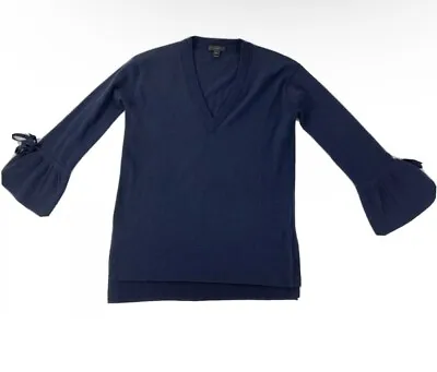 J. Crew Womens Navy Blue V-Neck Sweater Belled 3/4 Sleeve Size XXS • $10