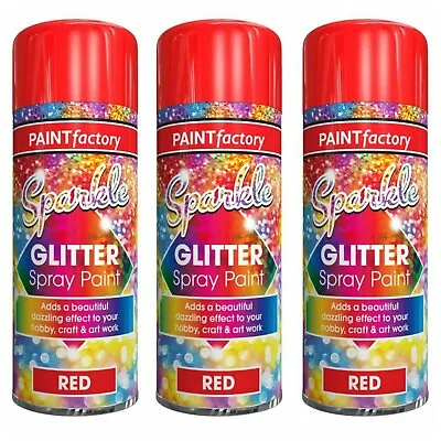 3 X  200ml Clear Lacquer Spray Paint With Sparkling Red Glitter Hobby Craft Arts • £8.49