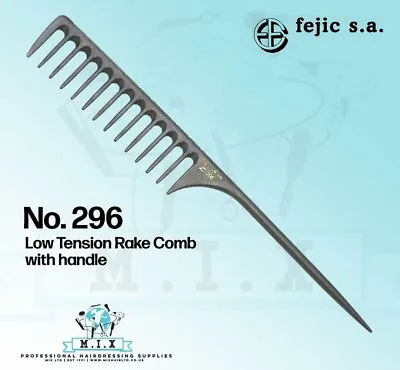 Fejic Pro Carbon Hairdressing Salon 296 Low Tension Rake Comb With Handle • £14.99