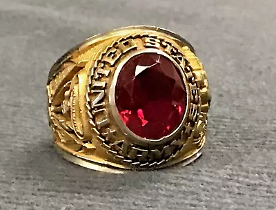 Vintage U.s. Army Gold Toned St. Steel Ring Sz 10 W/red Simulated Ruby • $29.95