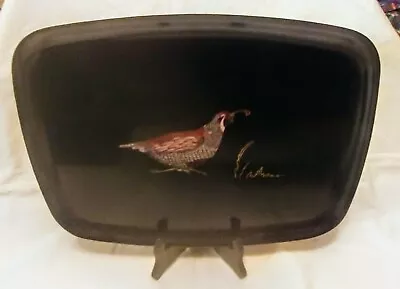 Vintage Couroc Of Monterey Quail Pheasant  Inlaid In A Satin Black Serving Tray • $19.95