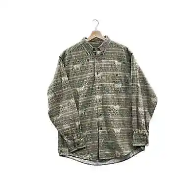 Vintage Woolrich Men's Aztec Deer Twill Flannel Button Down L/S Shirt Size XL • $50