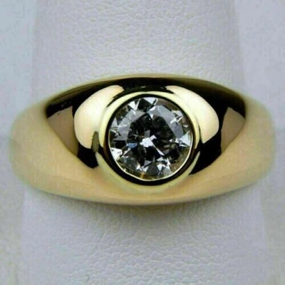 $241.68 • Buy 2Ct Round Cut Lab-Created Diamond Engagement Men's Ring 14K Yellow Gold Plated