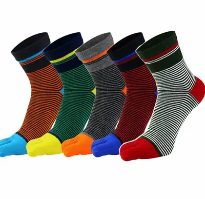 6 Pairs Men Crew Five Finger Toe Striped Athletic Sport Combed Cotton Socks 7-11 • $14.24