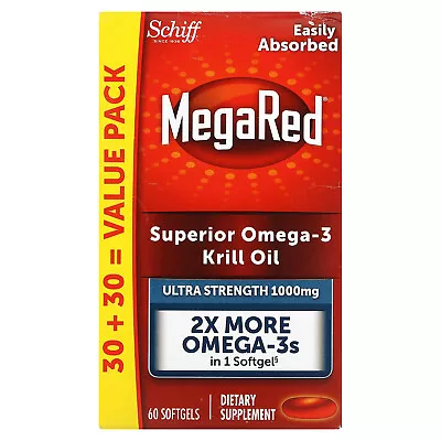 MegaRed Superior Omega-3 Krill Oil Ultra Strength 1000 Mg 60 Softgels • $45.90