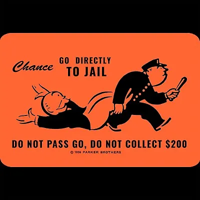 Monopoly Metal Sign 12x8 Go Directly Jail Policeman Drag Chance Orange Collect • $10.95