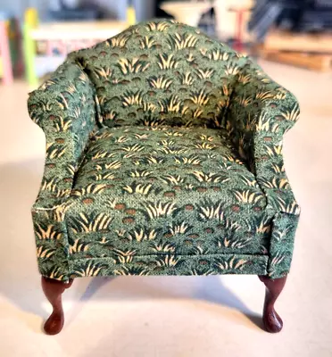 Vintage Dollhouse Furniture Wooden Upholstered Victorian Armchair High Quality • $34.95