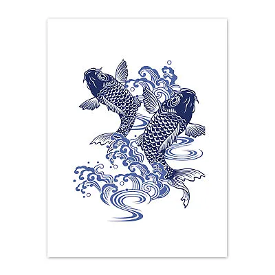 Japanese Koi Carp Illustration  Print Canvas Premium Wall Decor Poster • £13.99