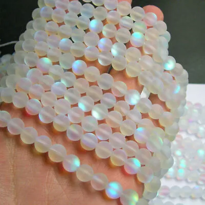 Matte Mystic Aura Quartz Gemstone Loose Beads Holographic Quartz DIY Bracelets • $3.79