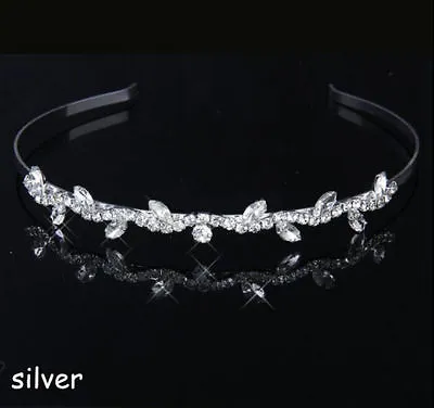 Bridal Tiara Bridesmaid Crystal Diamante Leaf Headband Wedding Banquet Handpiece • £4.29