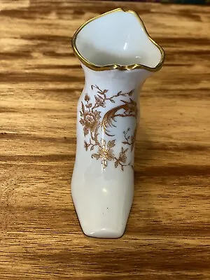 Vintage Limoges France White & Gold Boot Figurine Made In France Mint 3.5” Tall • $10