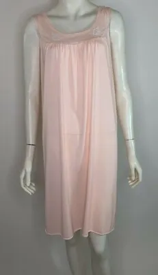 Nightgown Vintage Peach Lorraine Chemise Sleeveless Dress Pajamas Knee Lace S • $22.99