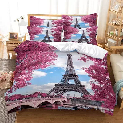 Paris City Comforter Cover Set Eiffel Tower Print Bedding Sets Twin Full Queen K • $72.64