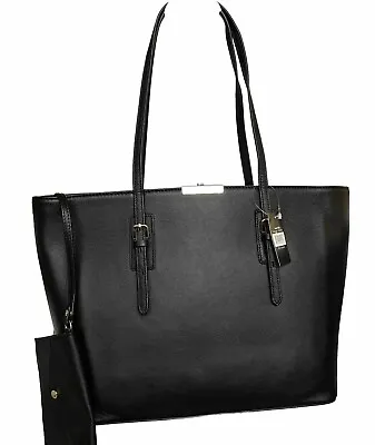 Hilary Radley Leather Jane Tote With Removable Pouch Black • £57.89