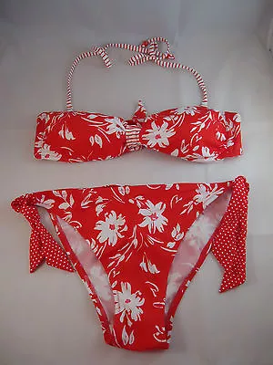 NWT Marie Meili 2pc Red Bikini Bandeau Top & Tie Side Bottoms Sz L Sexy Hot LOOK • £12.33