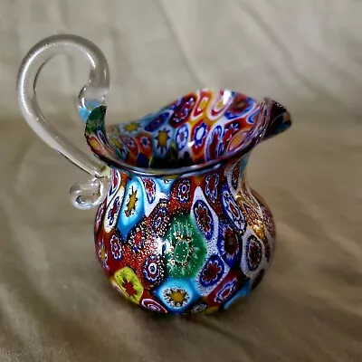 Vintage Authentic Murano Millefiori Arazaneze Murano Gold Leaf Pitcher 3  Marked • $148.75